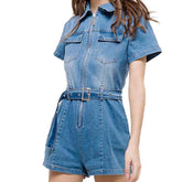 Women overall shorts with zipper